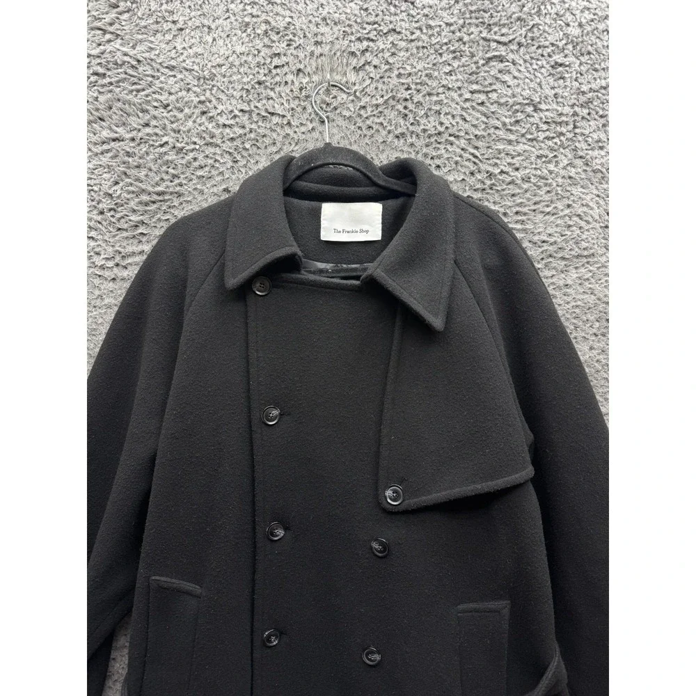 The Frankie Shop Double-Breasted Belted Trench Coat Black Womens Size L/XL - Picture 3 of 16
